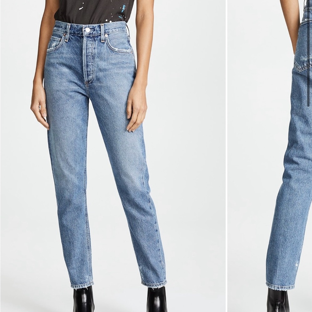 Agolde Straight Leg Jeans in Light Blue Wash